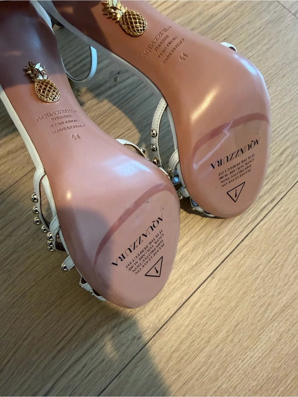 Aquazzura White Studded Strappy High Heel Sandals
